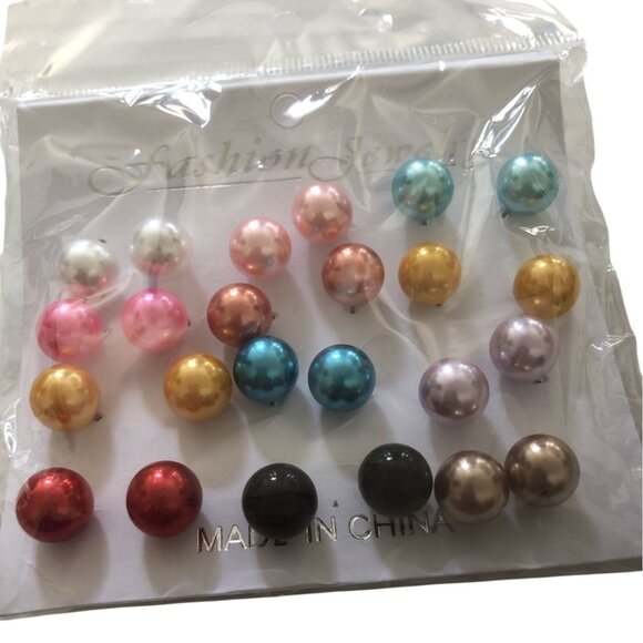 Fashion Jewelry Earring Set 12 Pairs Multicolor‎ Pearl Studs For Women Girls - Picture 4 of 4